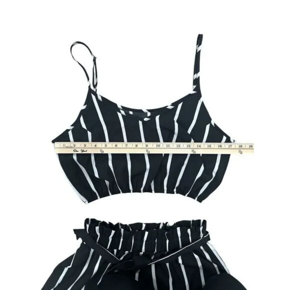 Shein black & white striped‎ crop-top outfit Size Medium